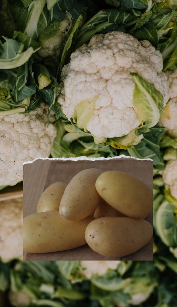 Légumes pour Aloo Gobi, curry de pomme de terre et choux fleur