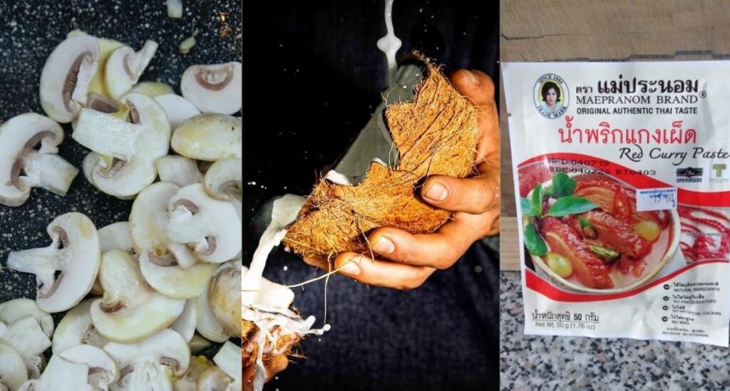 Ingrédients pour curry de champignons