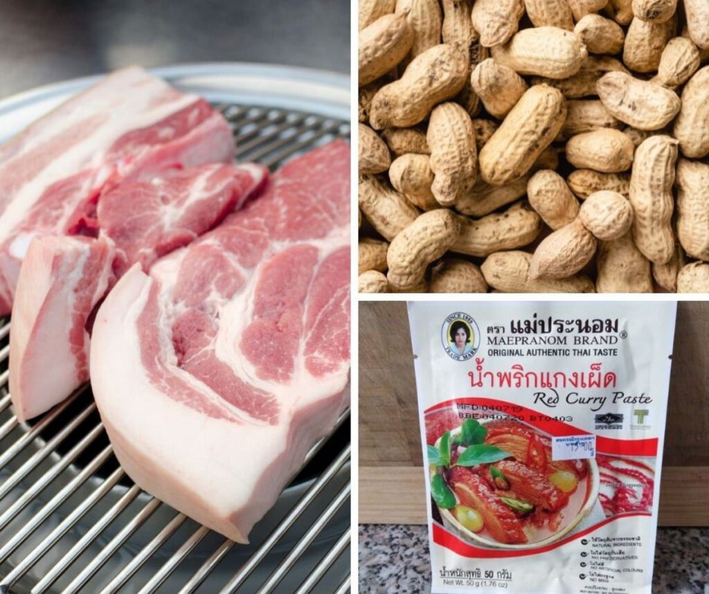 Ingrédients pour curry de porc aux cacahuètes