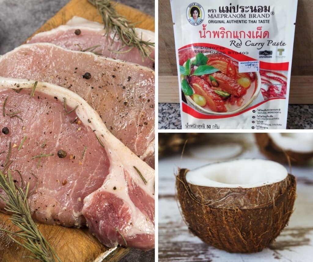 Ingrédients pour curry de porc rouge thaï