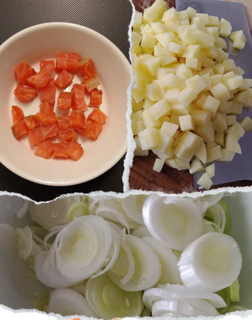 Mise en place potage poireau pommes de terre