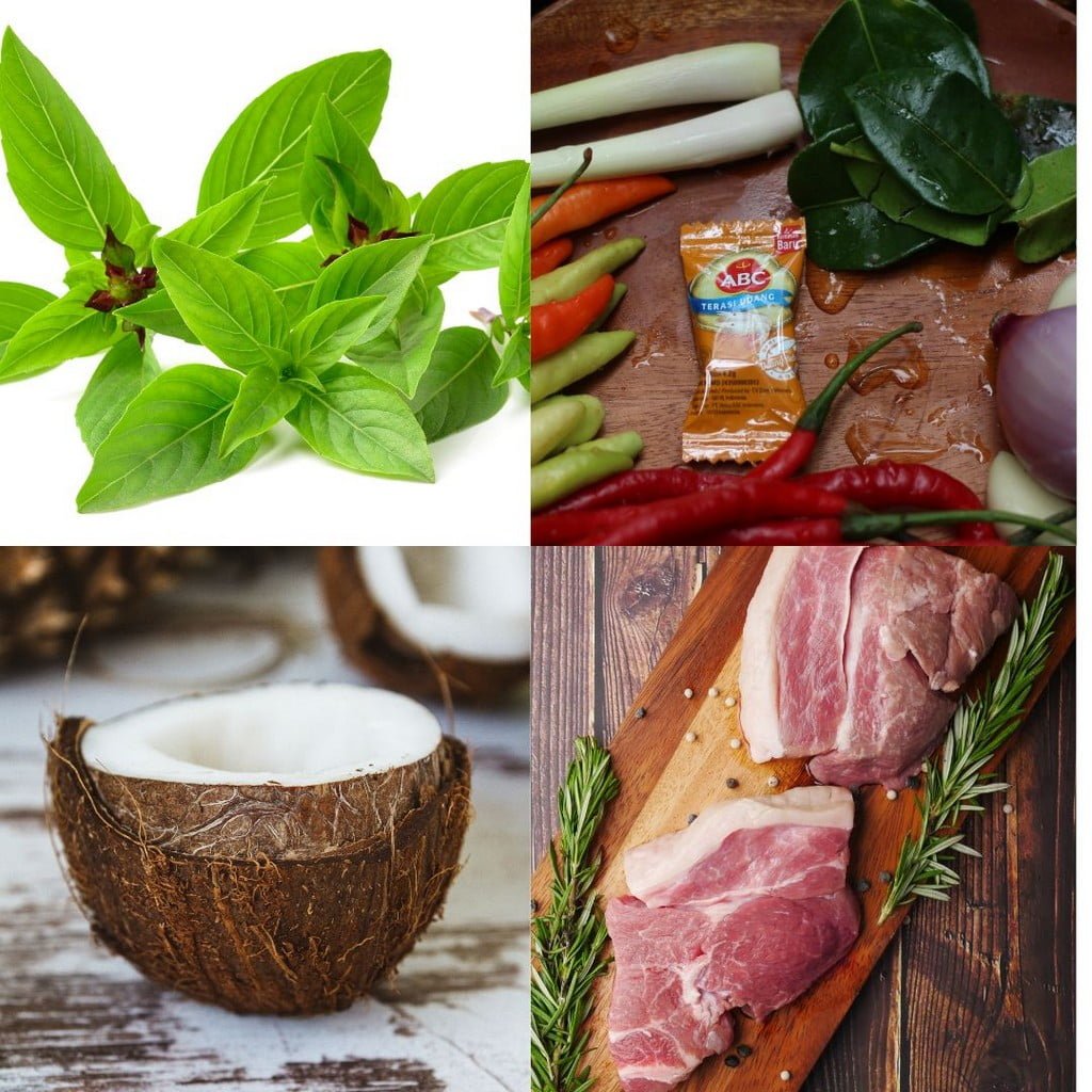 Ingrédients pour porc au curry vert thaï
