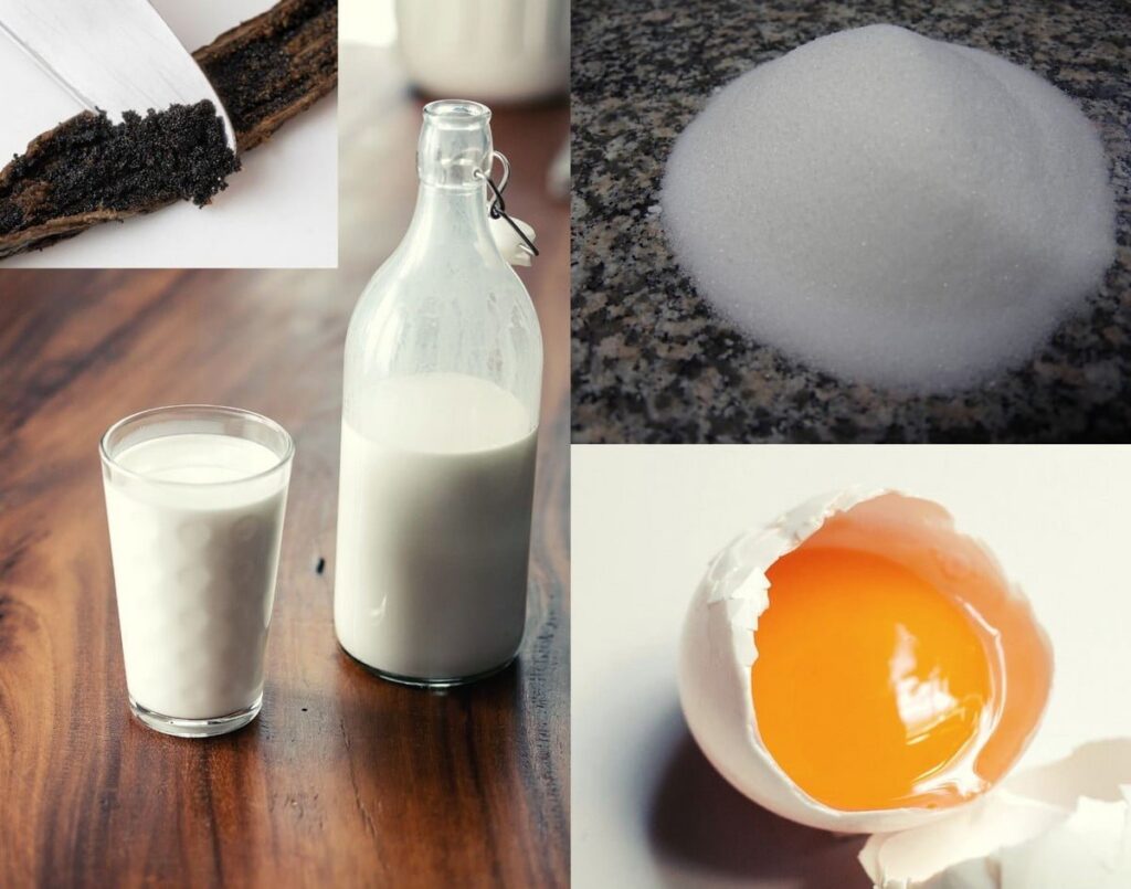 Ingrédients pour une des crèmes de base, la crème anglaise